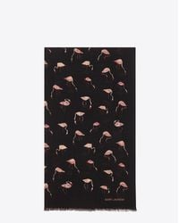 Saint Laurent - Scarf In Black And Pink Flamingo Printed Wool Twill - Lyst