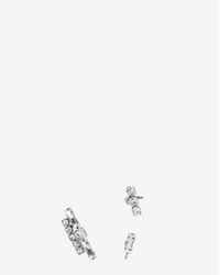 Saint Laurent - Metallic Smoking Set Of Earrings In Silver-toned Brass And Clear Crystal - Lyst