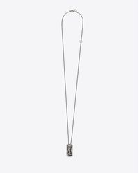 Saint Laurent - Metallic Razor Blade Pendant Necklace In Oxidized Silver-toned Crocodile Textured Brass - Lyst