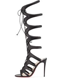 Christian louboutin Tstrap Patent Red Sole Sandal in Black | Lyst