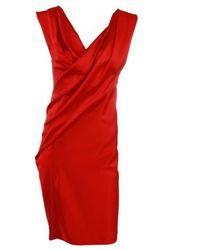 Donna Karan New York Asymmetrical Belted Dress in Red (black) | Lyst