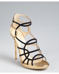 Jimmy Choo Black Patent Leather Caged Open Toe Stilettos in Black | Lyst