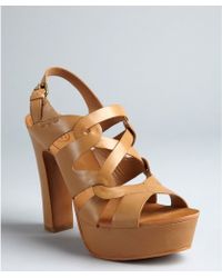 Rebecca Minkoff Camel Leather Strappy Matty Stacked Heel Sandals in ...