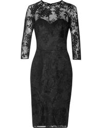 Lela Rose Lace Neck Sheath Dress in Black | Lyst