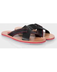 Paul Smith | Men's Black Leather 'kohoutek' Sandals With Fabric Webbing | Lyst