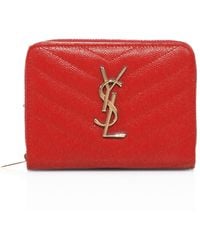 Saint laurent Marquage Zip-around Leather Coin Purse in Red ...