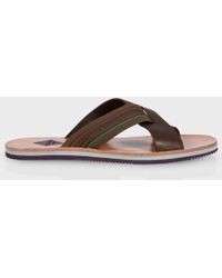 Paul Smith | Men's Dark Brown Leather 'kohoutek' Sandals With Fabric Webbing | Lyst