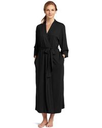 Natori Shangri La Long Robe With Kimono Sleeves, Bathrobe For - Black