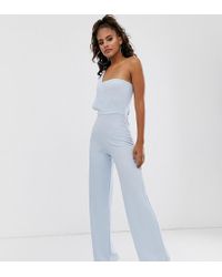 Missguided Exclusive Jumpsuit With Drape One Shoulder In Blue