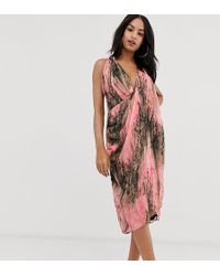 ASOS Vestito midi drappeggiato con stampa astratta - Multicolore