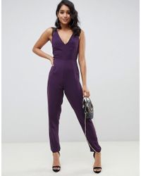 ASOS Lace Trim Peg Leg Jumpsuit - Purple