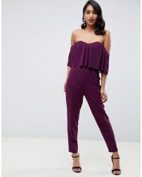 ASOS Trägerloser, gerüschter Jumpsuit mit kurzem Oberteil - Rot