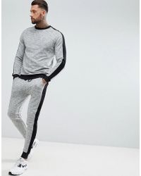 Tracksuits | Men's Track Suits ASOS - Design Tracksuit Sweatshirt/skinny Joggers In Fabric Interest With Black Side Stripe -