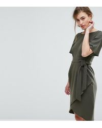 Closet Tie Front Dress With Kimono Sleeve - Green