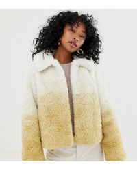 Weekday Short Faux Fur Jacket In Gradient Beige - Natural