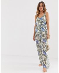 Y.A.S Sheer Beach Jumpsuit In Tropical Print - Multicolour