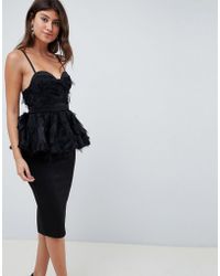 ASOS Premium - Vestito peplo midi a fascia - Nero