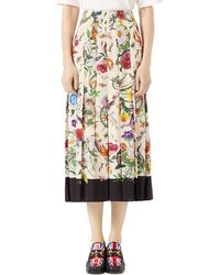 Gucci Flora Snake Silk Skirt - White