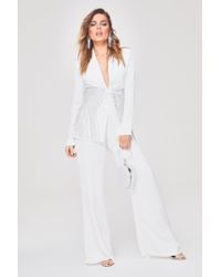 Boohoo Womens Premium Tailored Wide Leg Trousers - White - 2