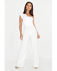 Boohoo Womens One Shoulder Drape Jumpsuit - White - 4