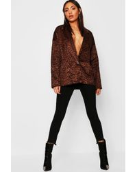 Boohoo Womens Faux Fur Leopard Kimono Blazer - Brown - 2