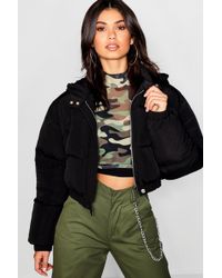 Boohoo Womens Crop Hooded Puffer Jacket - Black - 6