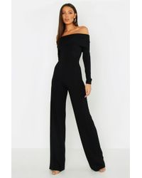 Boohoo Womens Tall Jumbo Bardot Wide Leg Jumpsuit - Black - 4