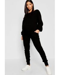 Boohoo Maternity Waffle Balloon Sleeve Jogger Set - Black