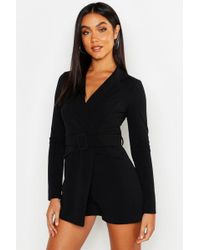 Boohoo Womens Belted Blazer Romper - Black - 10