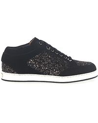 Jimmy Choo - Lace Up Shoes Miami Suede Textile Glitter Logo Black Bronze - Lyst