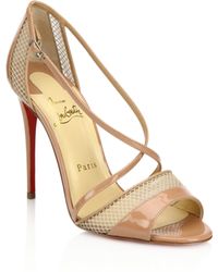 Christian louboutin Silkova Patent Leather \u0026amp; Mesh Sandals in Black ...