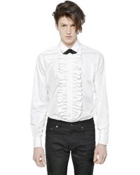 Saint Laurent Ruffle Plastron Cotton Poplin Shirt - Lyst