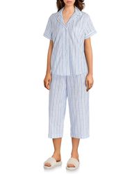 Lauren by Ralph Lauren Petite Stripe Print Lawn Capri Pajama Set - Blue