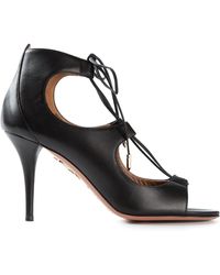 Aquazzura Charlotte Satin Sandals in Black | Lyst