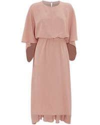 Valentino Silk Cady Caped Long Dress in Red (BORDEAUX) | Lyst