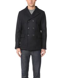 Lyst - Lanvin Wool and Shearling Pea Coat in Blue for Men