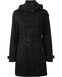 Burberry Brit Black Doublebreasted Balmoral Trench Coat with Hood in ...