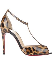 Christian louboutin Senora Patent T-strap Red Sole Sandal in Black ...