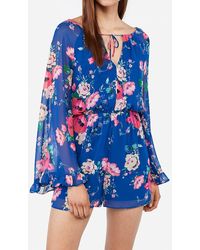 Express Floral Ruffle Romper Blue Print