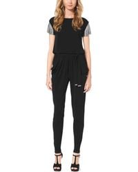 Michael Kors | Mesh-Sleeve Jersey Jumpsuit | Lyst