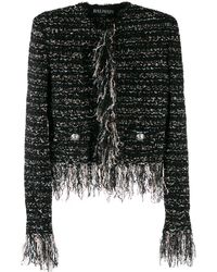 Balmain Ausgefranste Tweed-Jacke - Schwarz