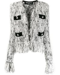 Balmain Chaqueta de tweed con ribetes con flecos - Blanco