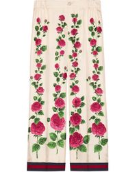 Gucci Rose Garden Print Silk Pajama Pants - Pink