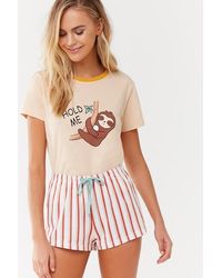 Forever 21 Hold Me Graphic Pajama Set , Tan/white
