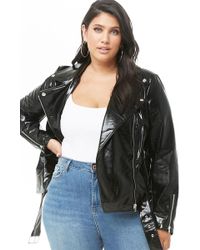 Forever 21 Women's Plus Size Faux Patent Leather Moto Jacket - Black