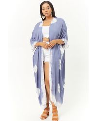 Forever 21 Women's Plus Size Boho Me Tie-dye Kimono Jacket - Blue