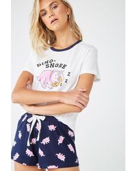 Forever 21 Dino-snore Graphic Pajama Set , White/multi