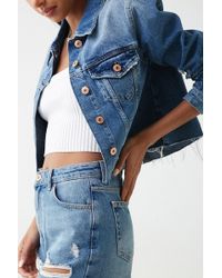Forever 21 Distressed Denim Jacket , Medium Denim - Blue
