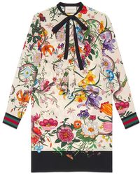 Gucci Flora Snake Print Silk Dress - White