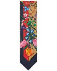Gucci Flora Snake Stripes Print Silk Neck Bow - Blue